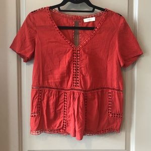Super cute boho red open back top with lace detail